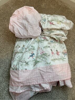 Pink Over the Moon Storybook Print Crib Bedding Set